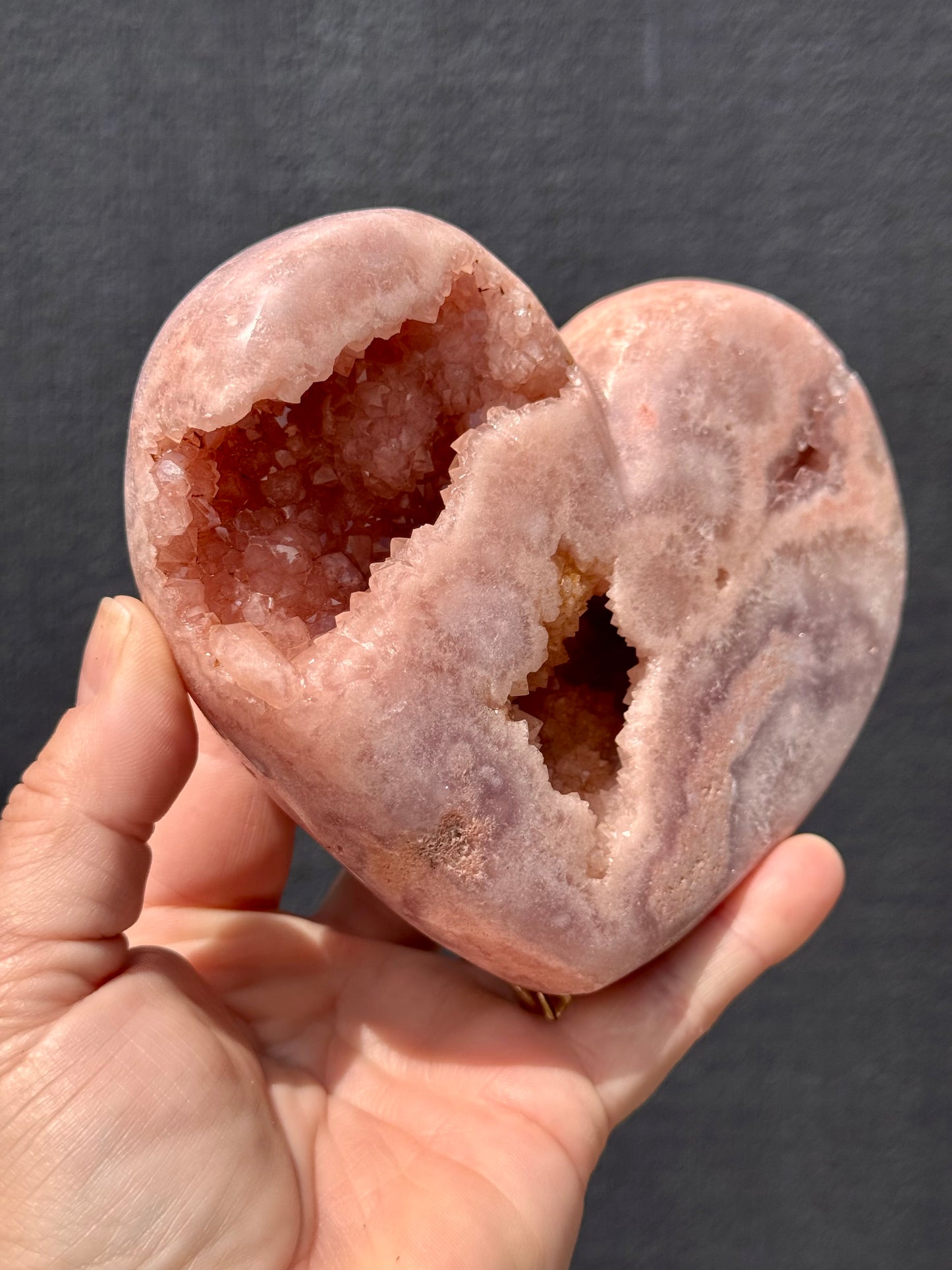 Pink Amethyst carved Heart - Rare Druze Pockets