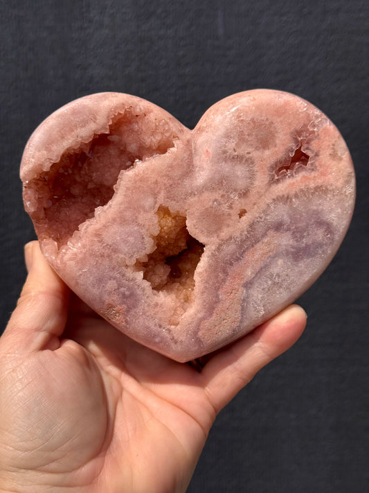 Pink Amethyst carved Heart - Rare Druze Pockets