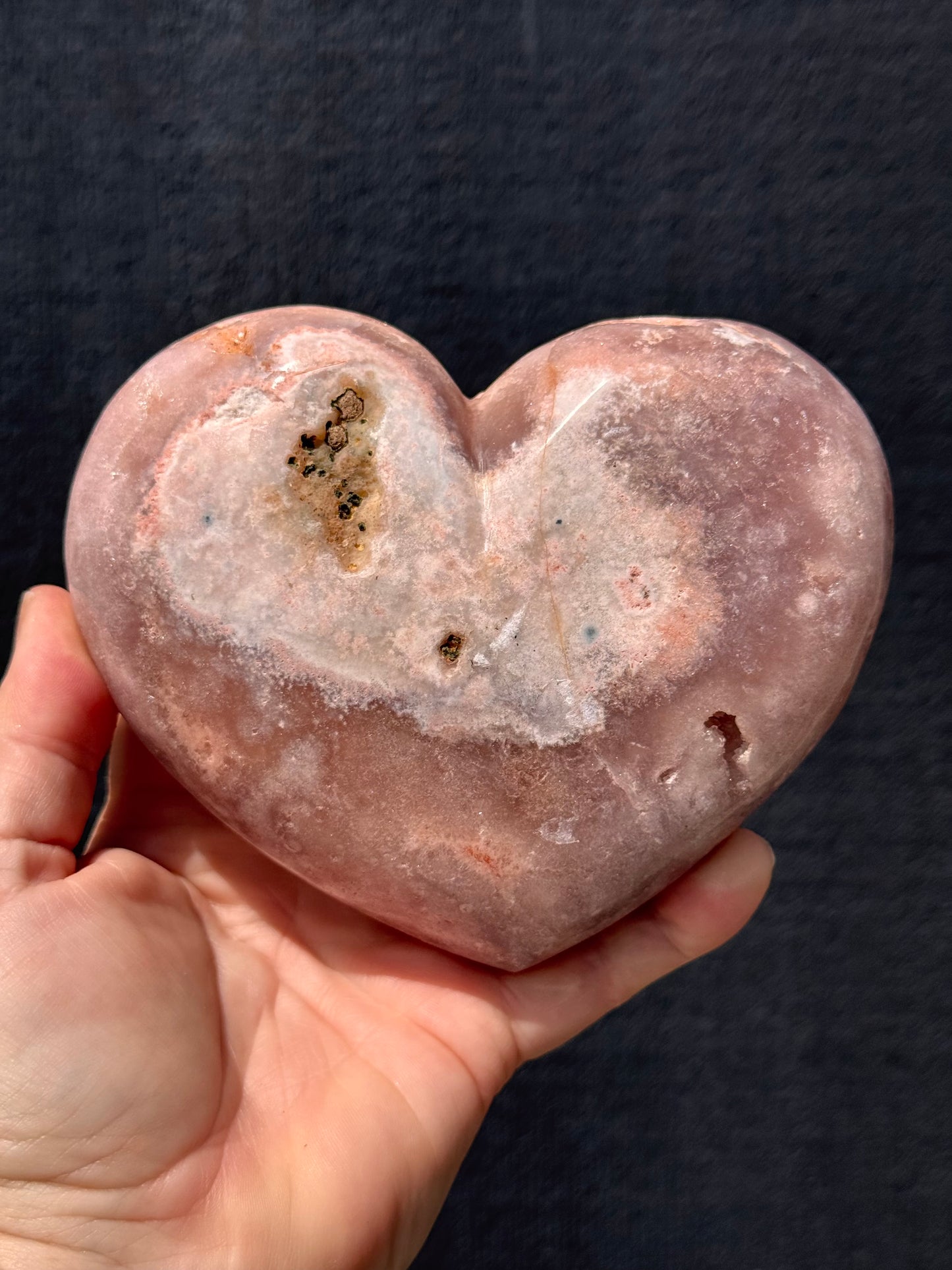 Pink Amethyst carved Heart - Rare Druze Pockets