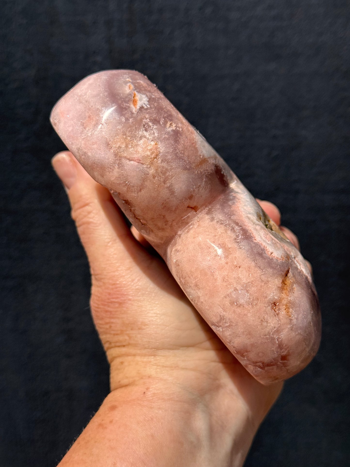Pink Amethyst carved Heart - Rare Druze Pockets