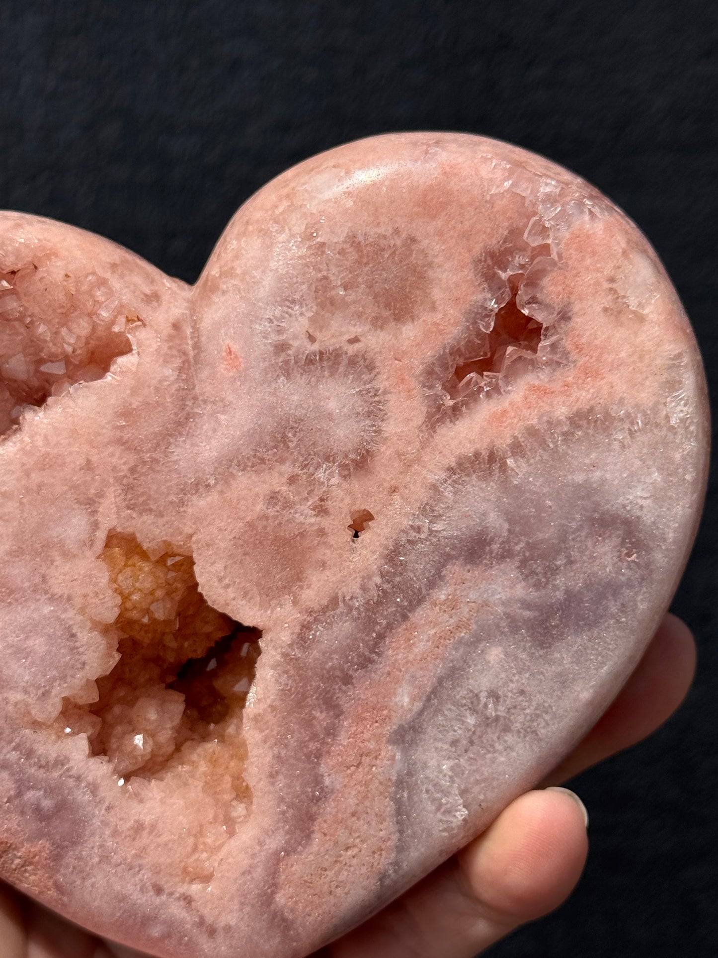 Pink Amethyst carved Heart - Rare Druze Pockets