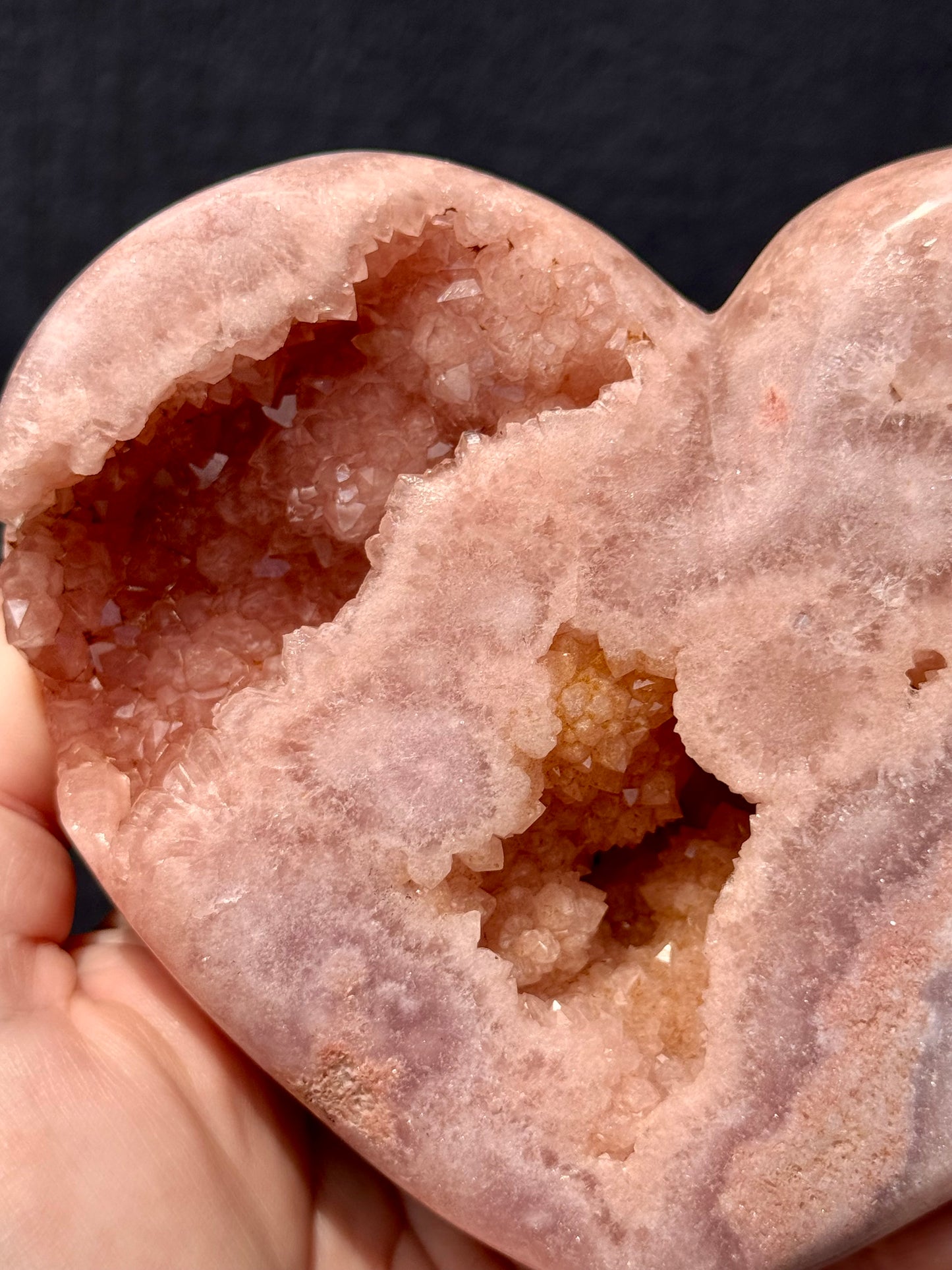 Pink Amethyst carved Heart - Rare Druze Pockets