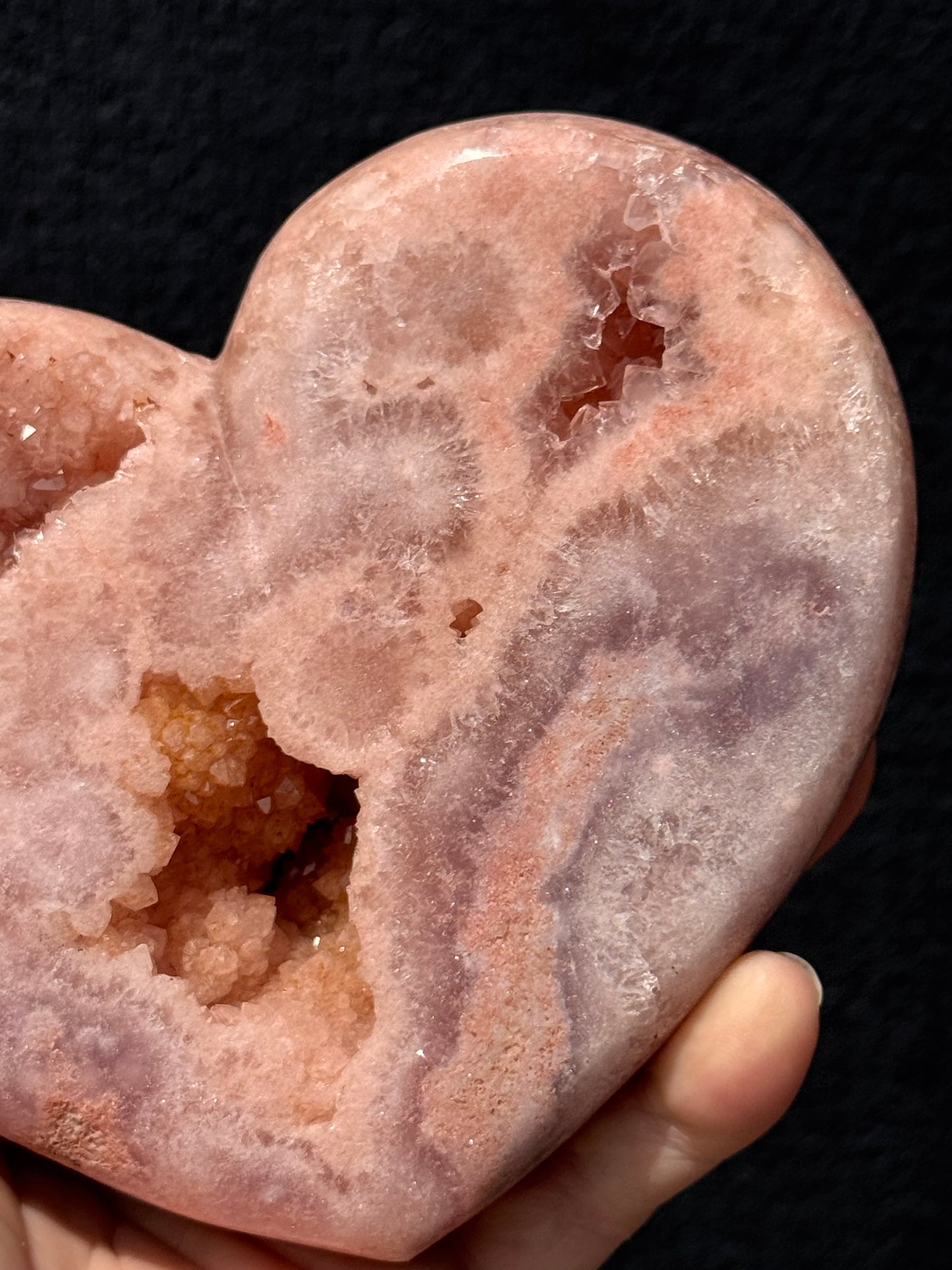Pink Amethyst carved Heart - Rare Druze Pockets