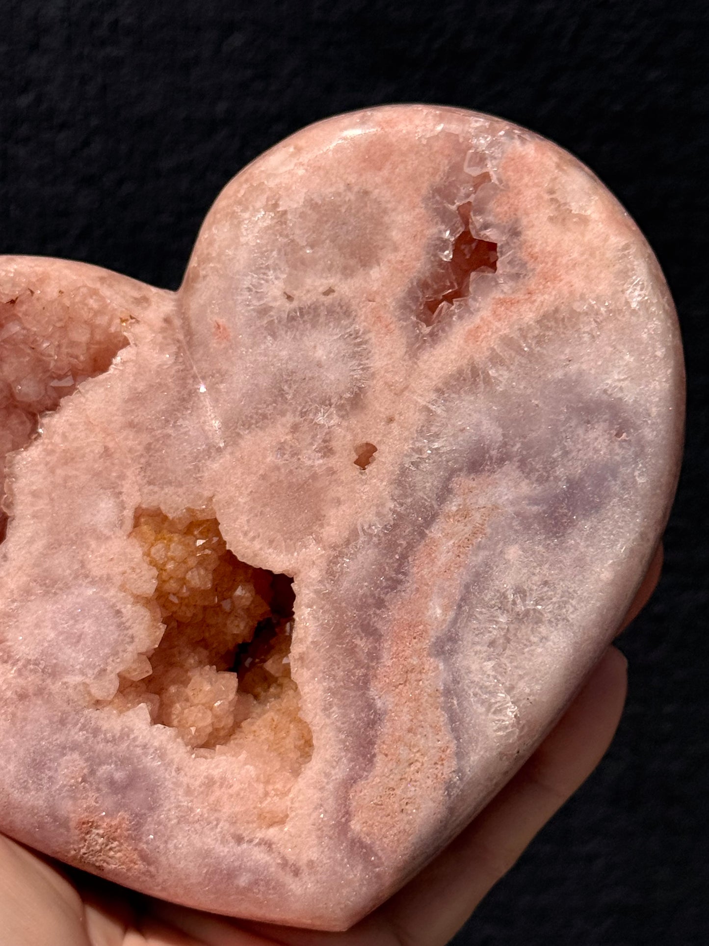 Pink Amethyst carved Heart - Rare Druze Pockets