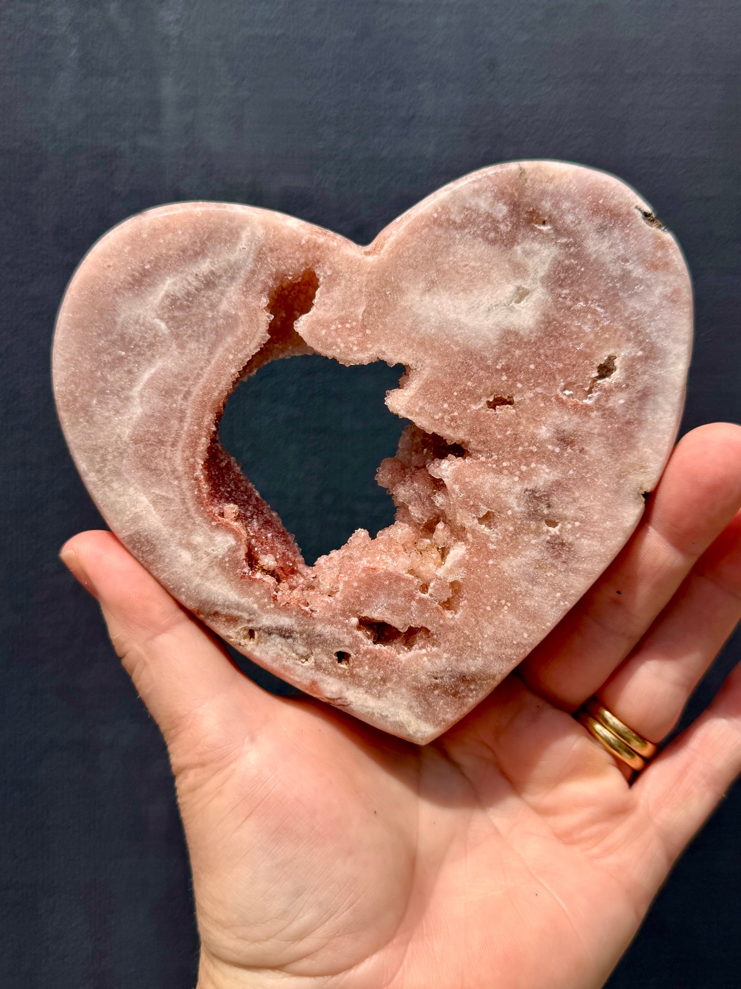 Pink Amethyst carved Heart - Rare Druze Pockets