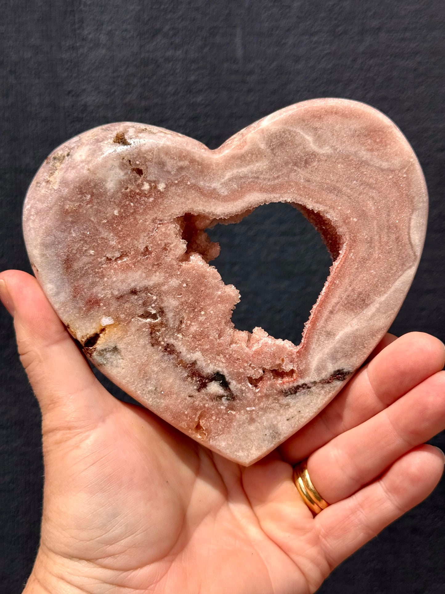 Pink Amethyst carved Heart - Rare Druze Pockets