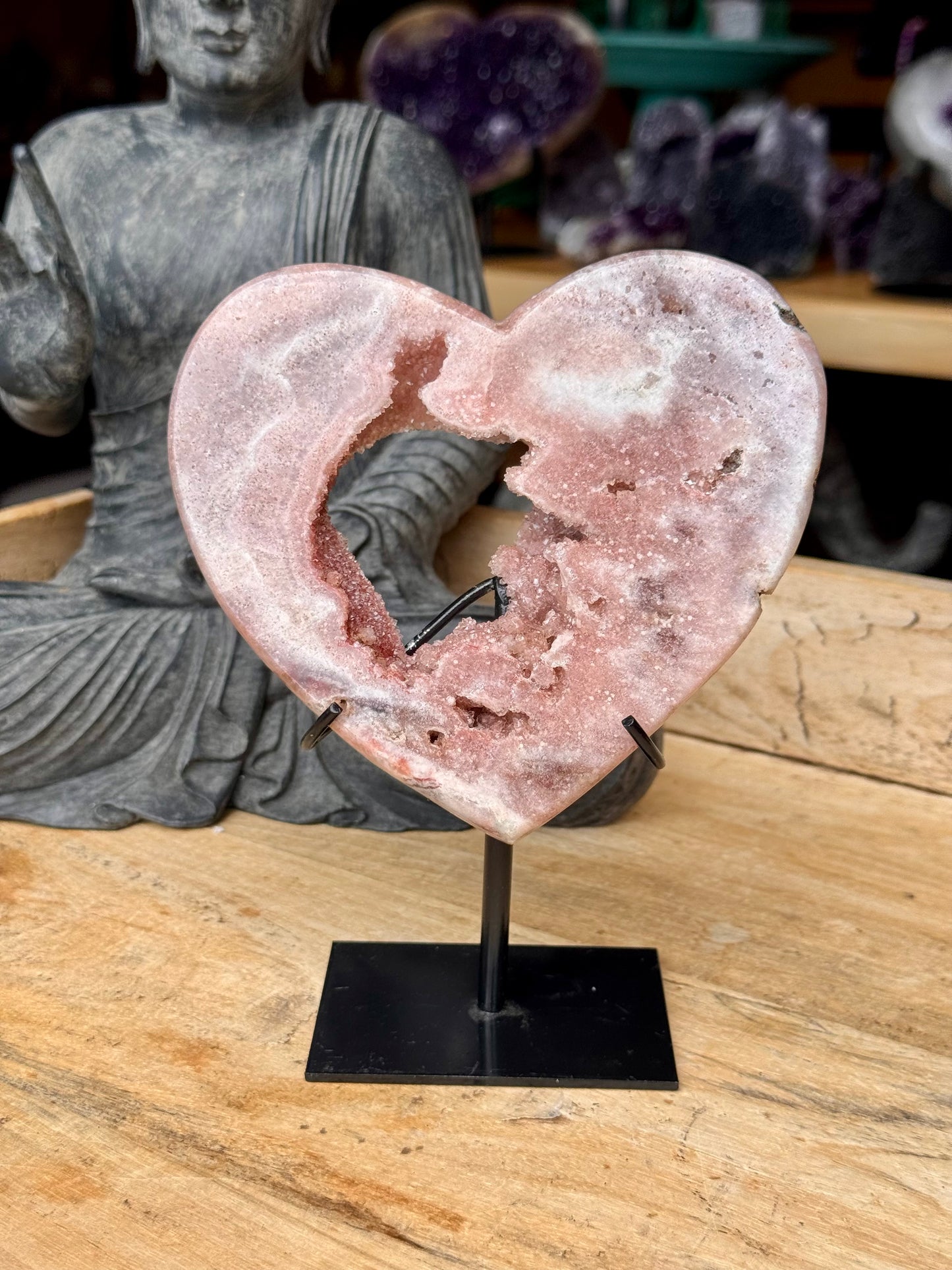 Pink Amethyst carved Heart - Rare Druze Pockets