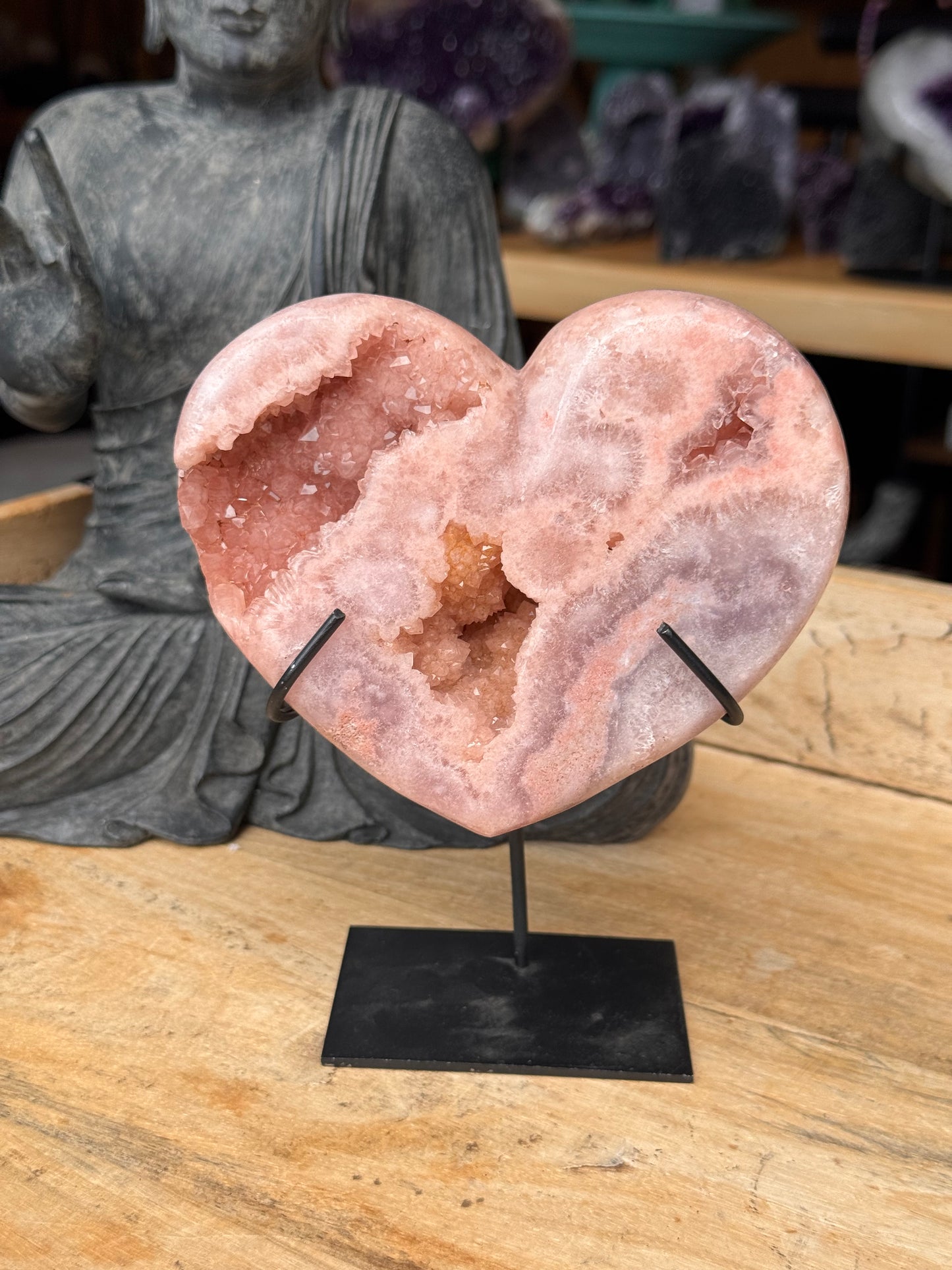 Pink Amethyst carved Heart - Rare Druze Pockets