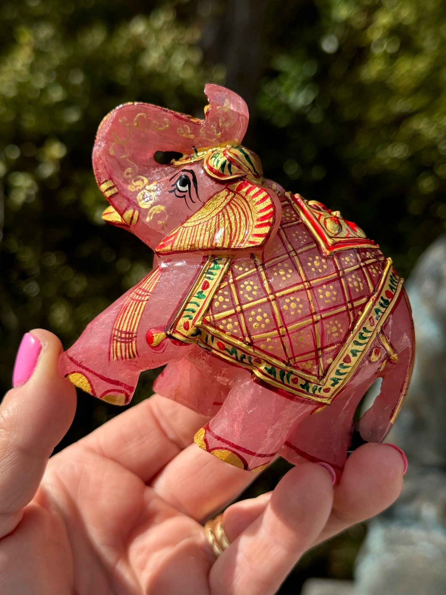 Rose Quartz Elephant, Hand Painted