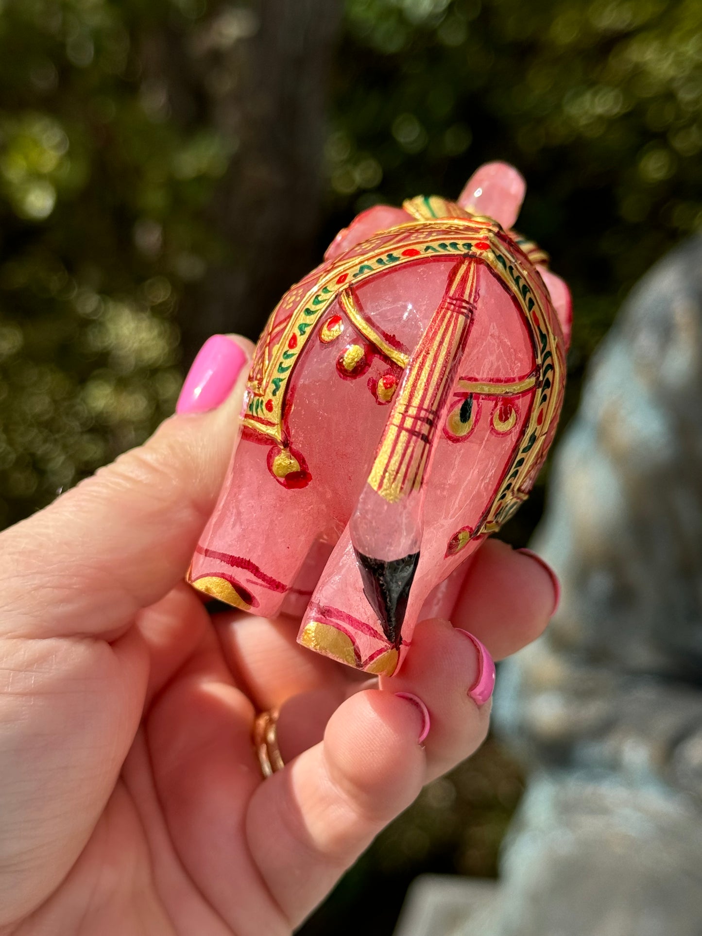 Rose Quartz Elephant, Hand Painted