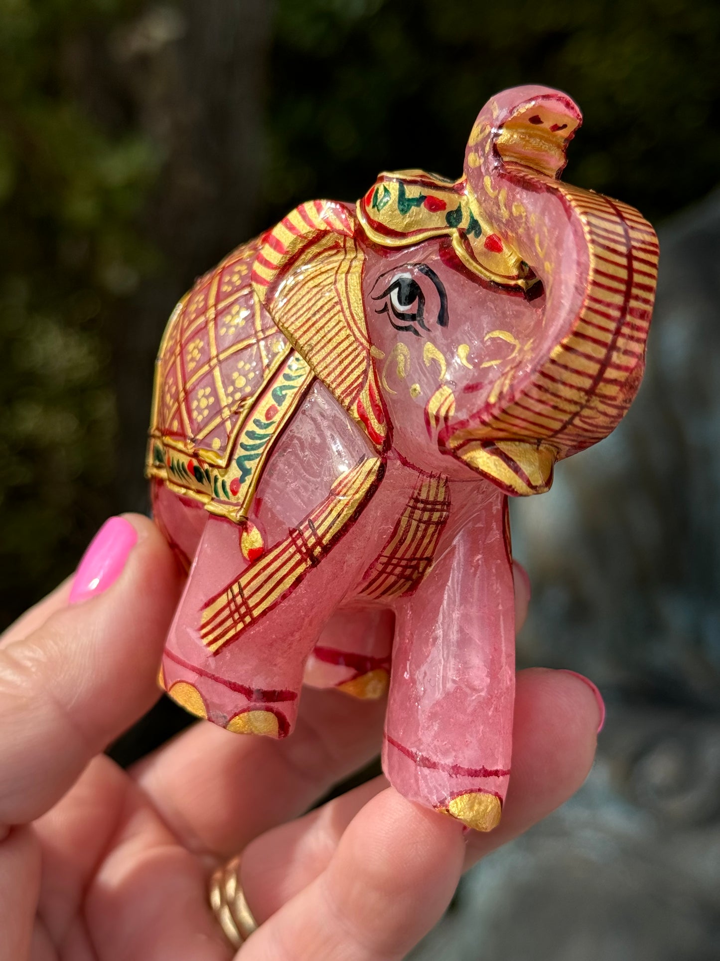 Rose Quartz Elephant, Hand Painted