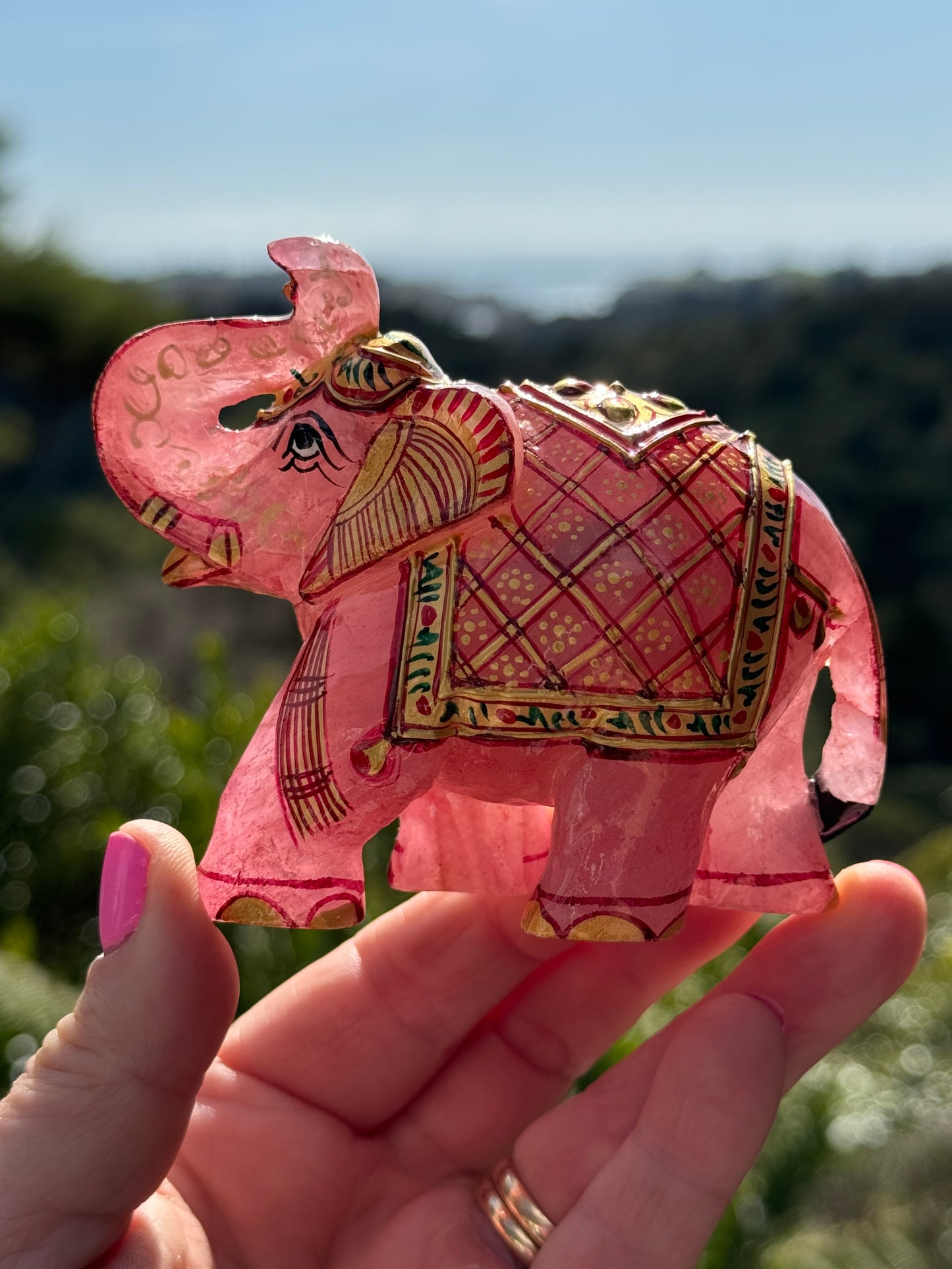 Rose Quartz Elephant, Hand Painted