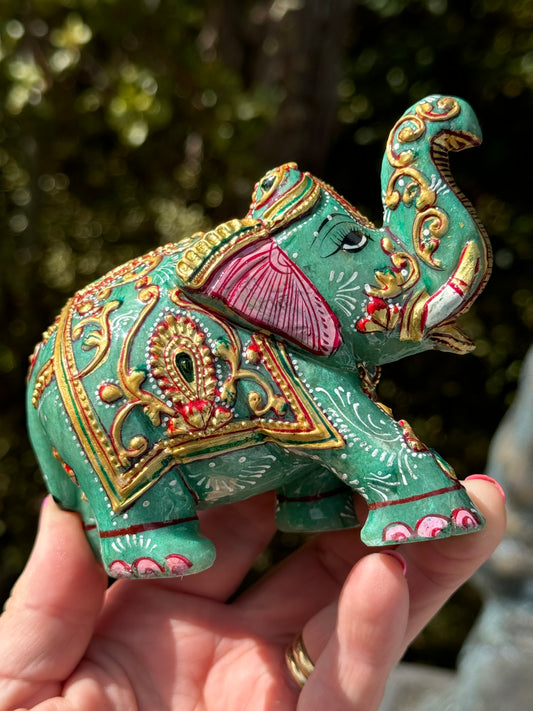 Quartz Elephant, Hand Painted Green