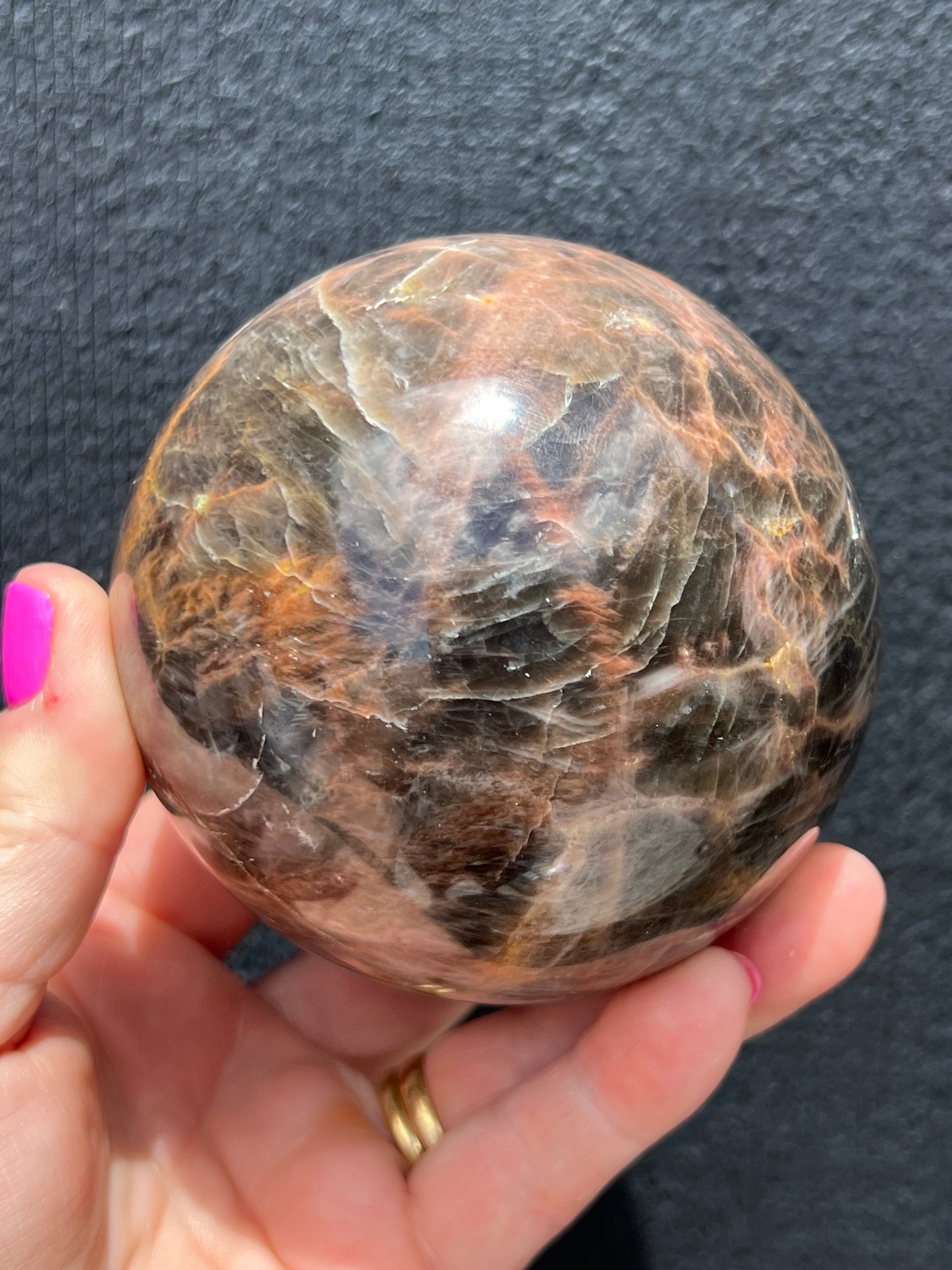 Black and Peach Moonstone Sphere