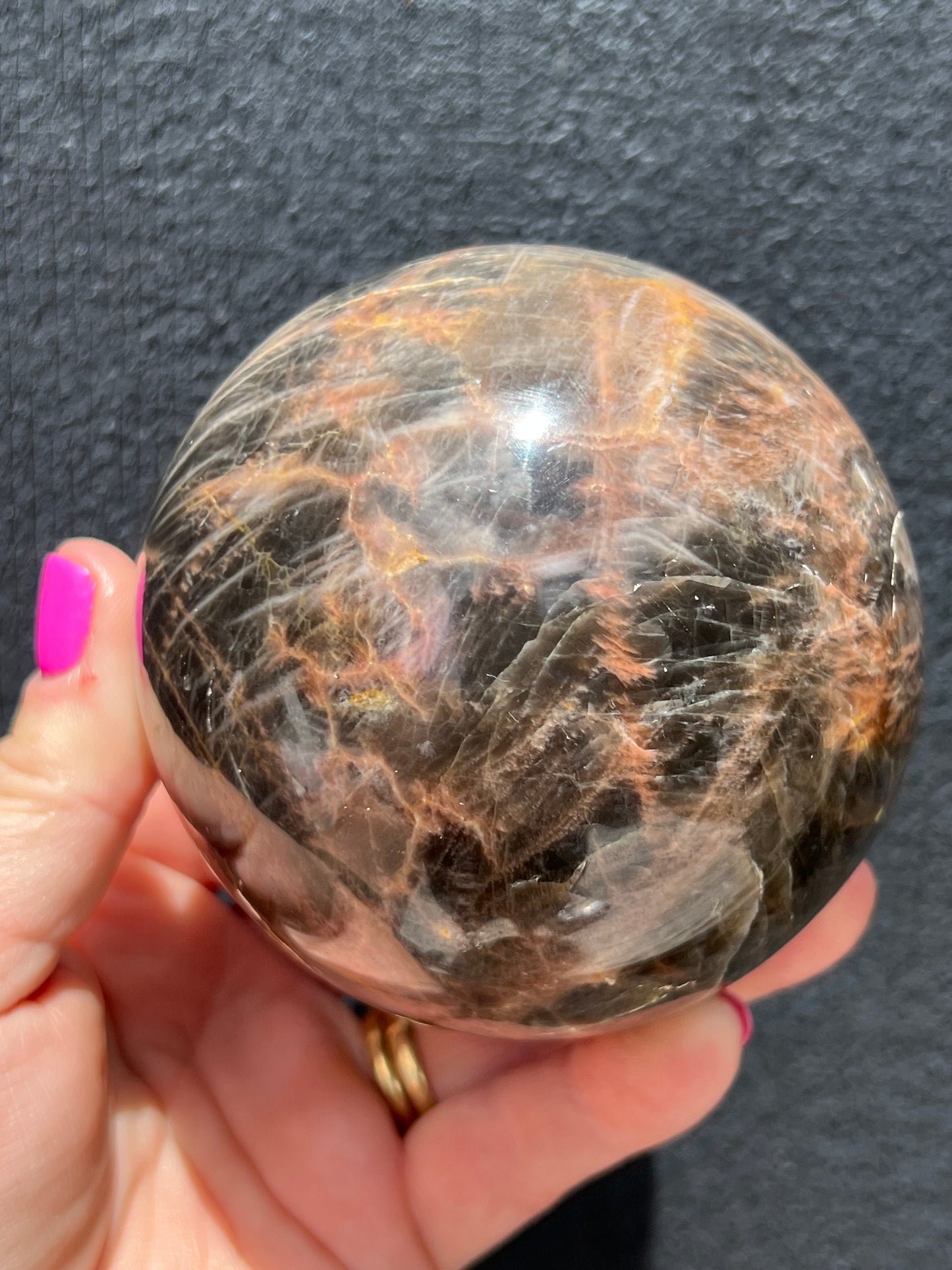 Black and Peach Moonstone Sphere
