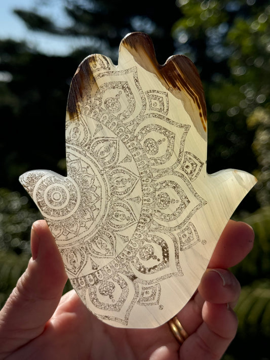 Onyx Hamsa, laser Engraved