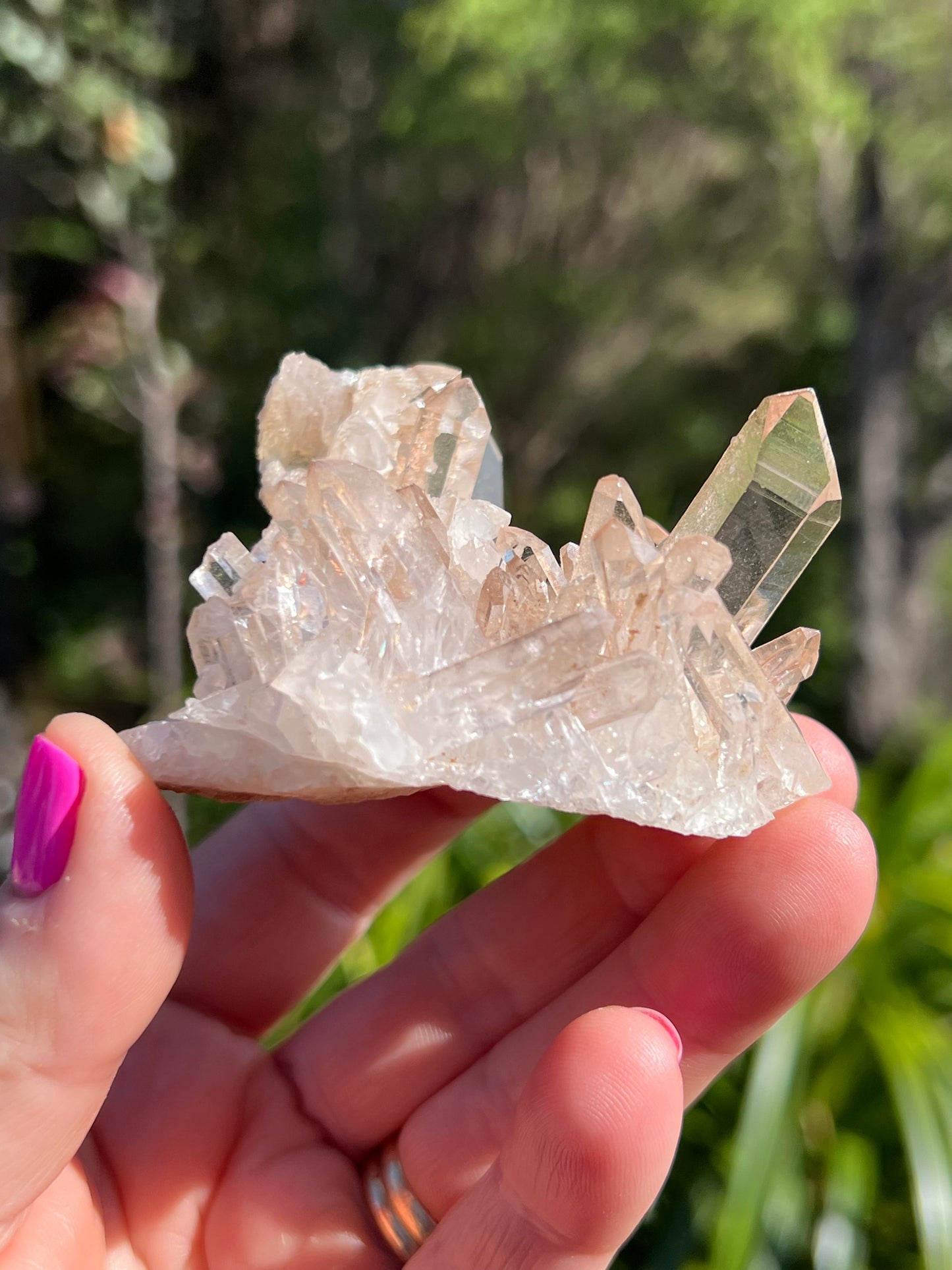 Clear Quartz Cluster with Red Hematoid