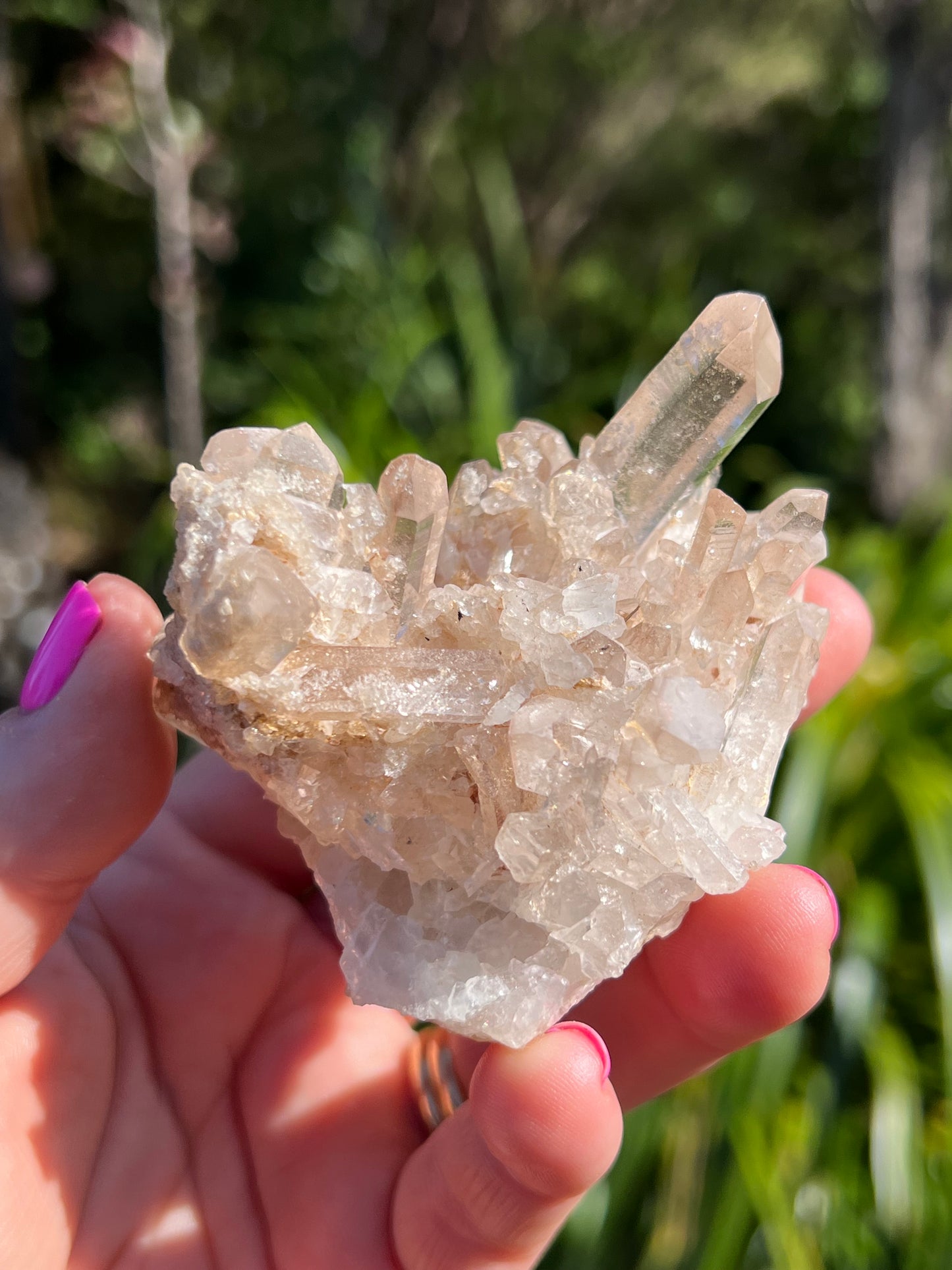 Clear Quartz Cluster with Red Hematoid