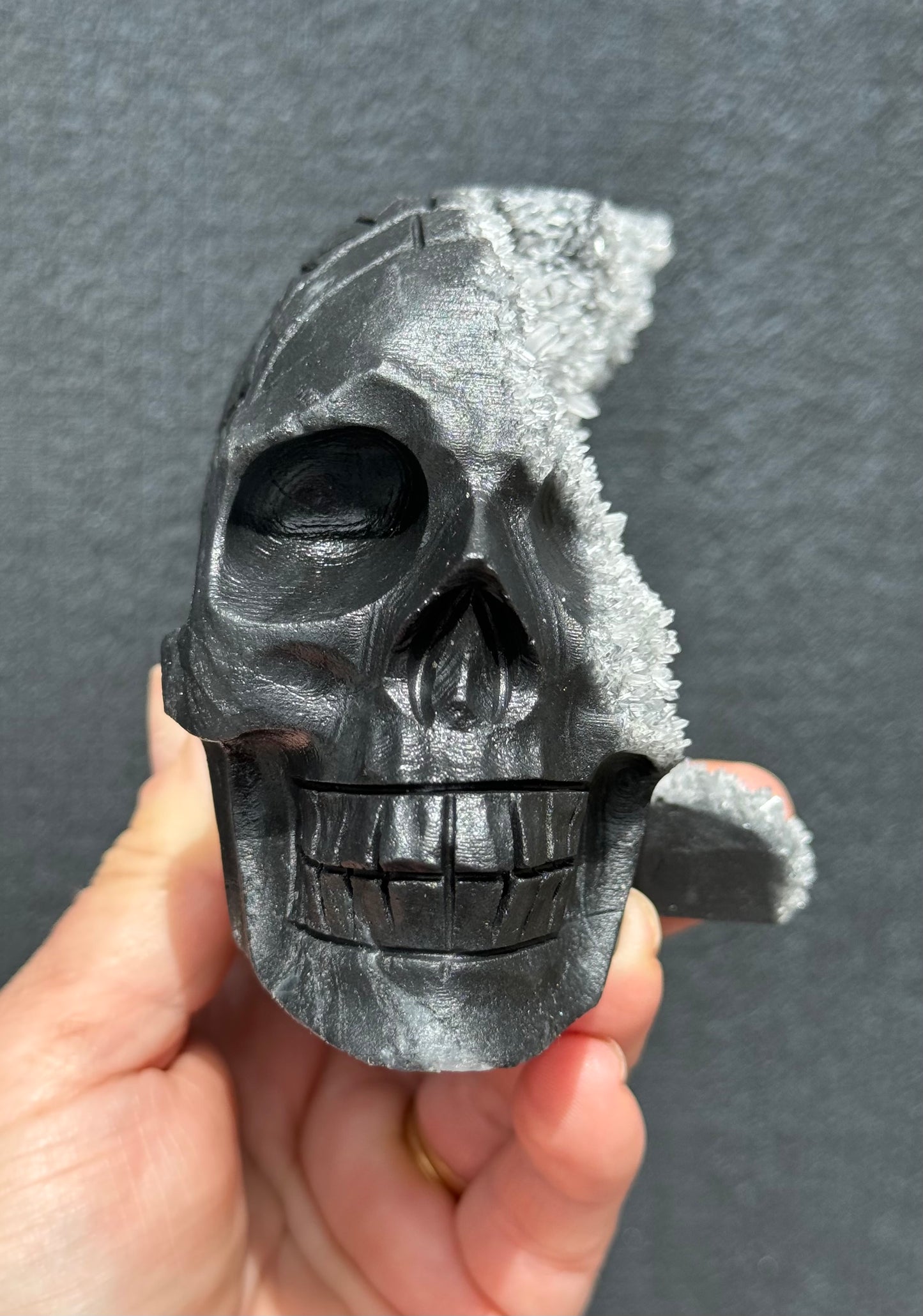 Druzy Quartz Skull on black Matrix