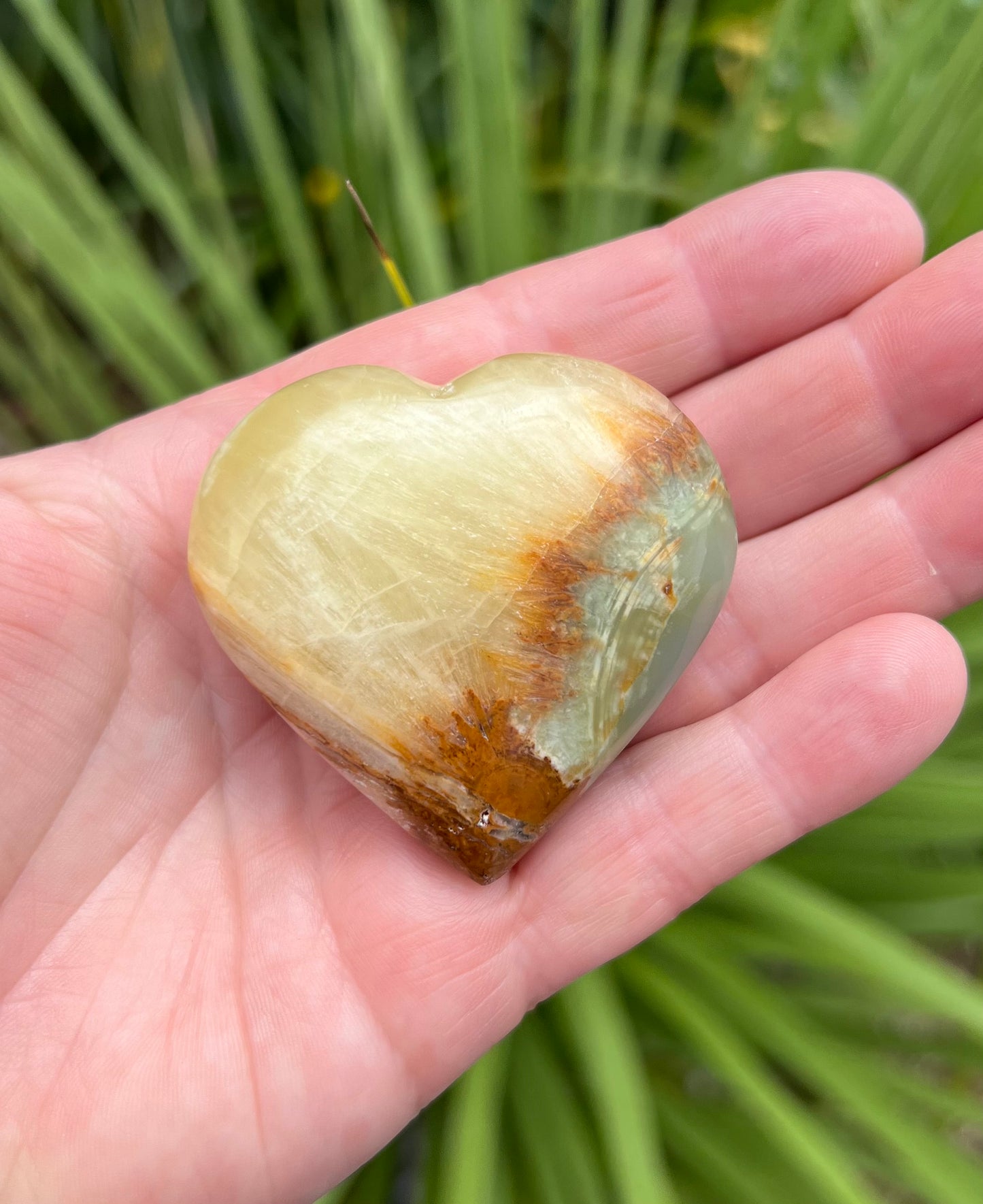Lemon and Banded Green Calcite Calcite Heart