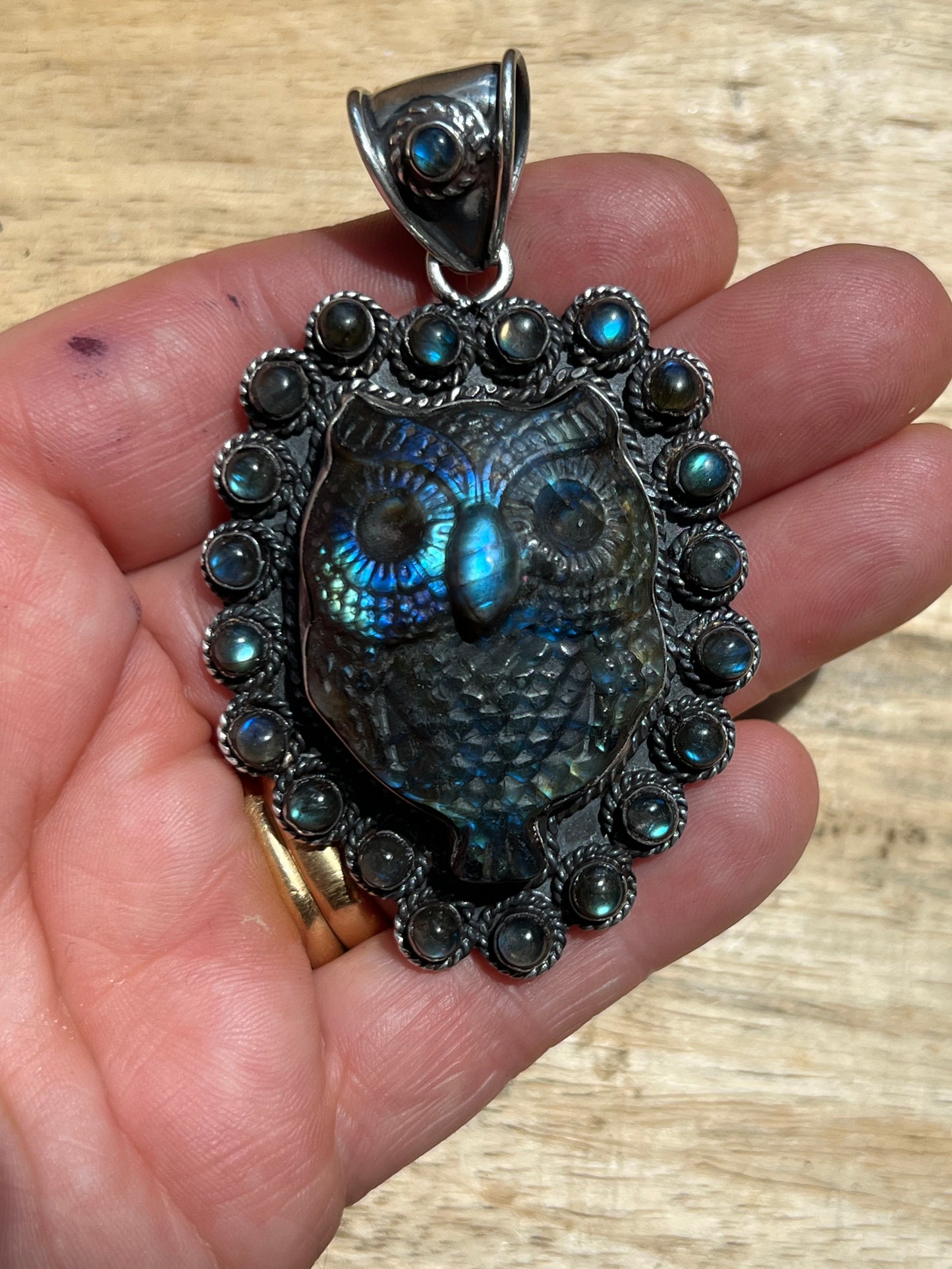 Sterling Silver and Labradorite Owl Pendant handmade