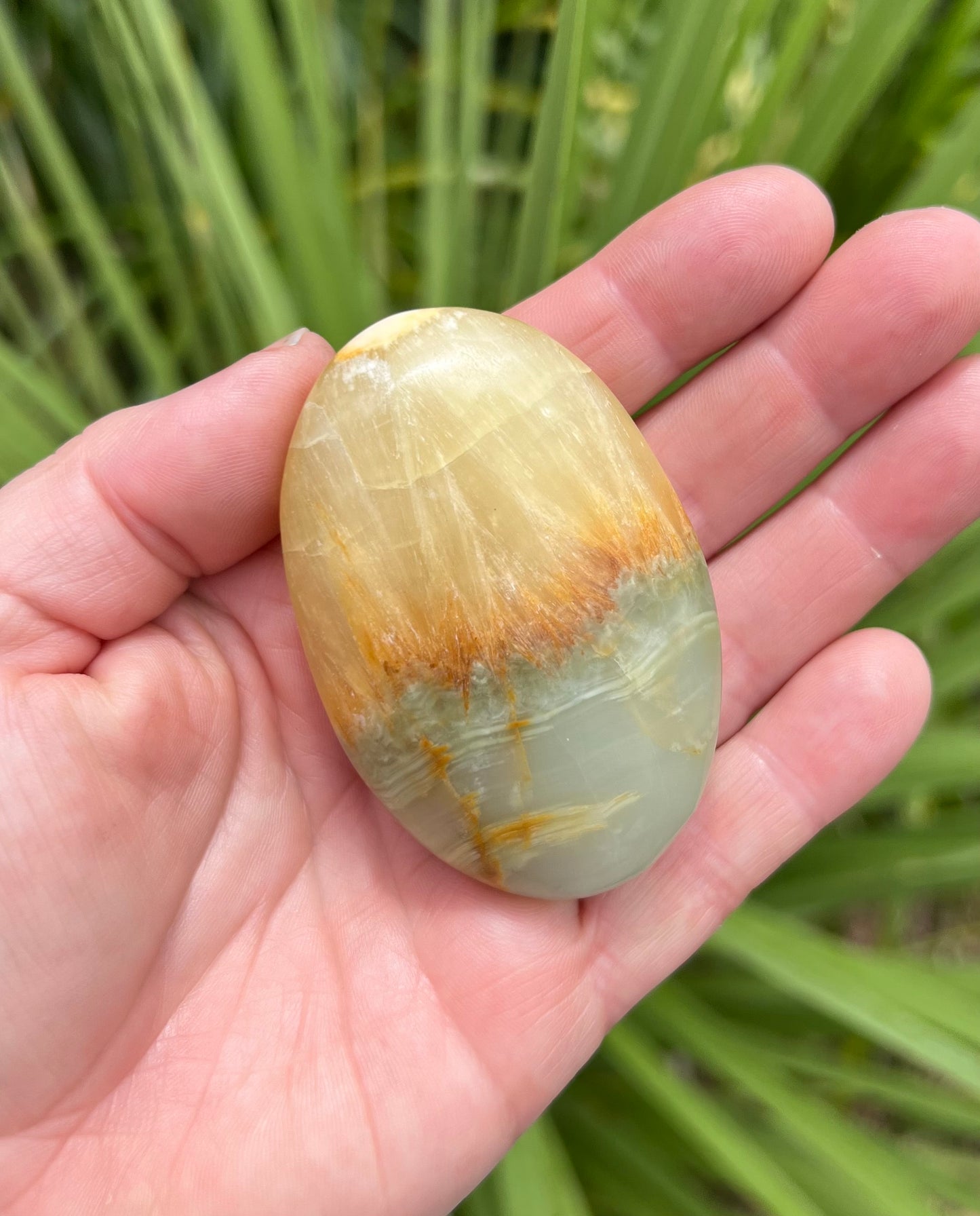 Lemon and Banded Green Calcite Calcite Palm Stone