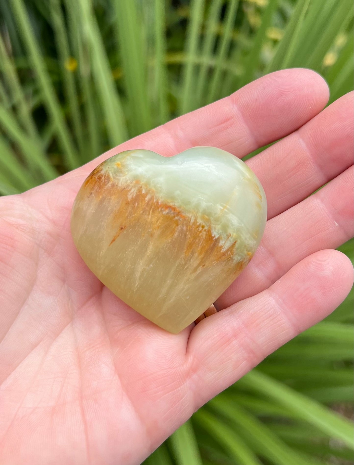Lemon and Banded Green Calcite Calcite Heart