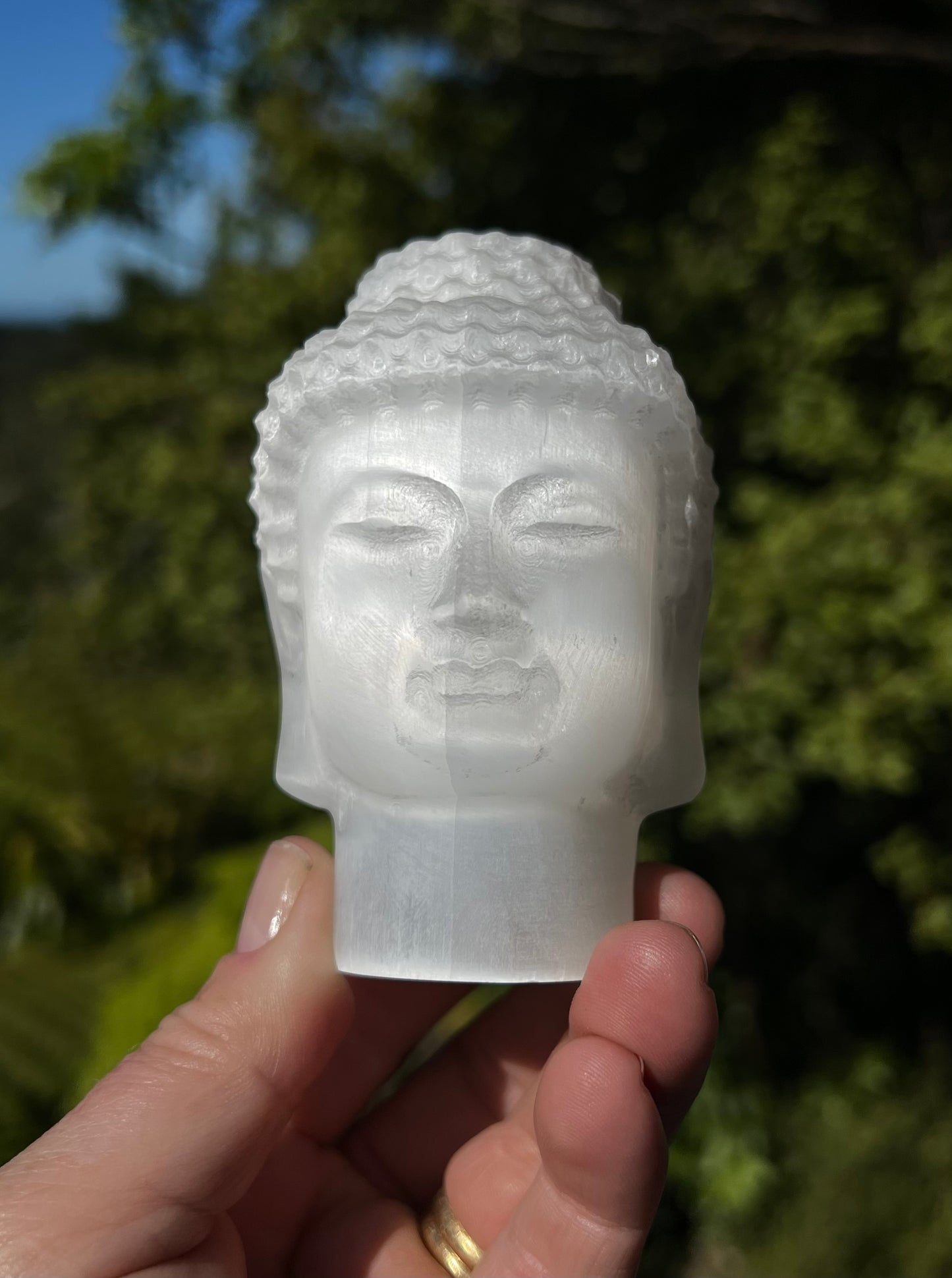 Satin Spar Carved Buddha Head