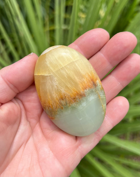 Lemon and Banded Green Calcite Calcite Palm Stone