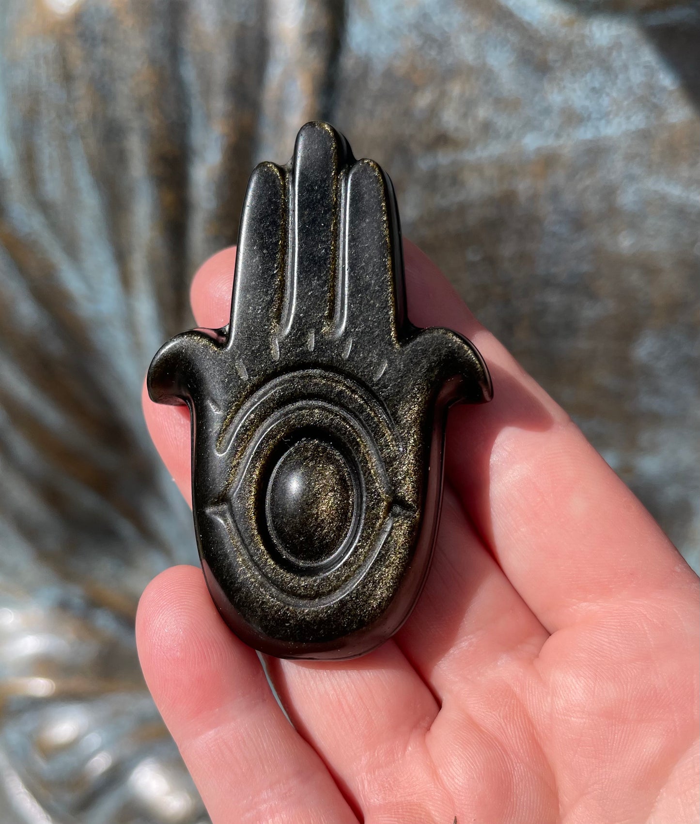 Golden Sheen Obsidian Hamsa