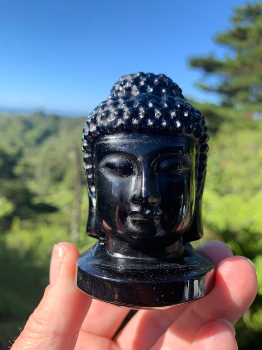 Black Obsidian Carved Buddha Head