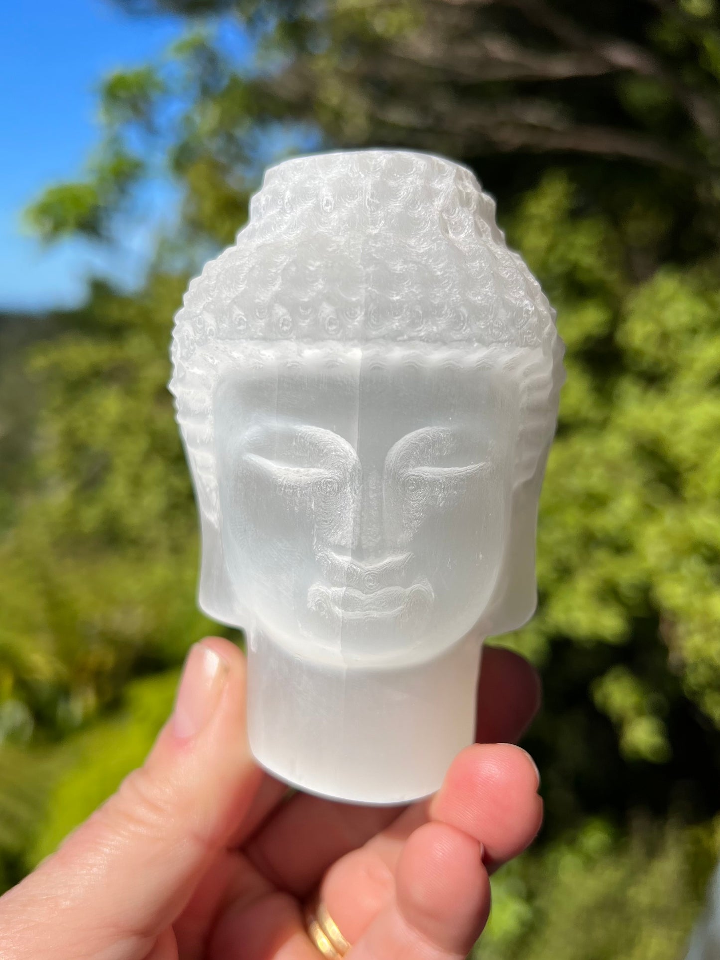 Satin Spar Carved Buddha Head