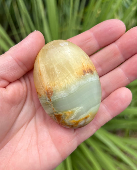 Lemon and Banded Green Calcite Calcite Palm Stone